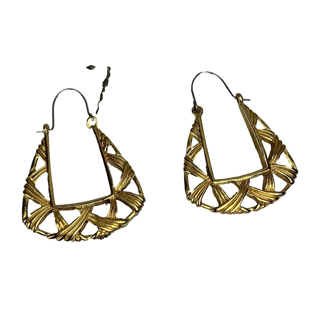 VTG 80s Pierced Earrings Geometric Weave Gold Tone with Silver Tone Ear Wires